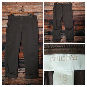 Chico's Capri Pants Size 1.5 US 10 Brown Cargo Crop Cuffed Stretch High Rise